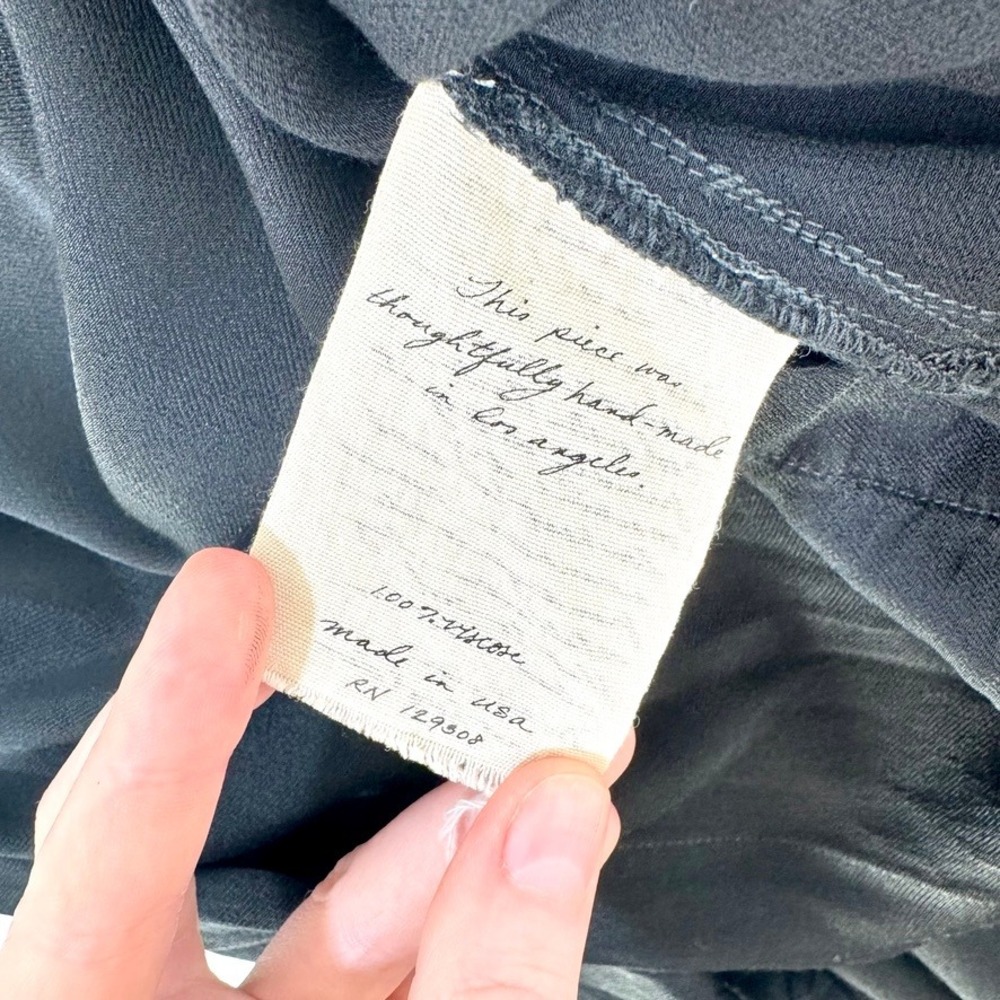 Raquel Allegra Sz 1 Black Viscose Long‎ Sleeve V Neck Midi Dress Made USA Small - Picture 3 of 4